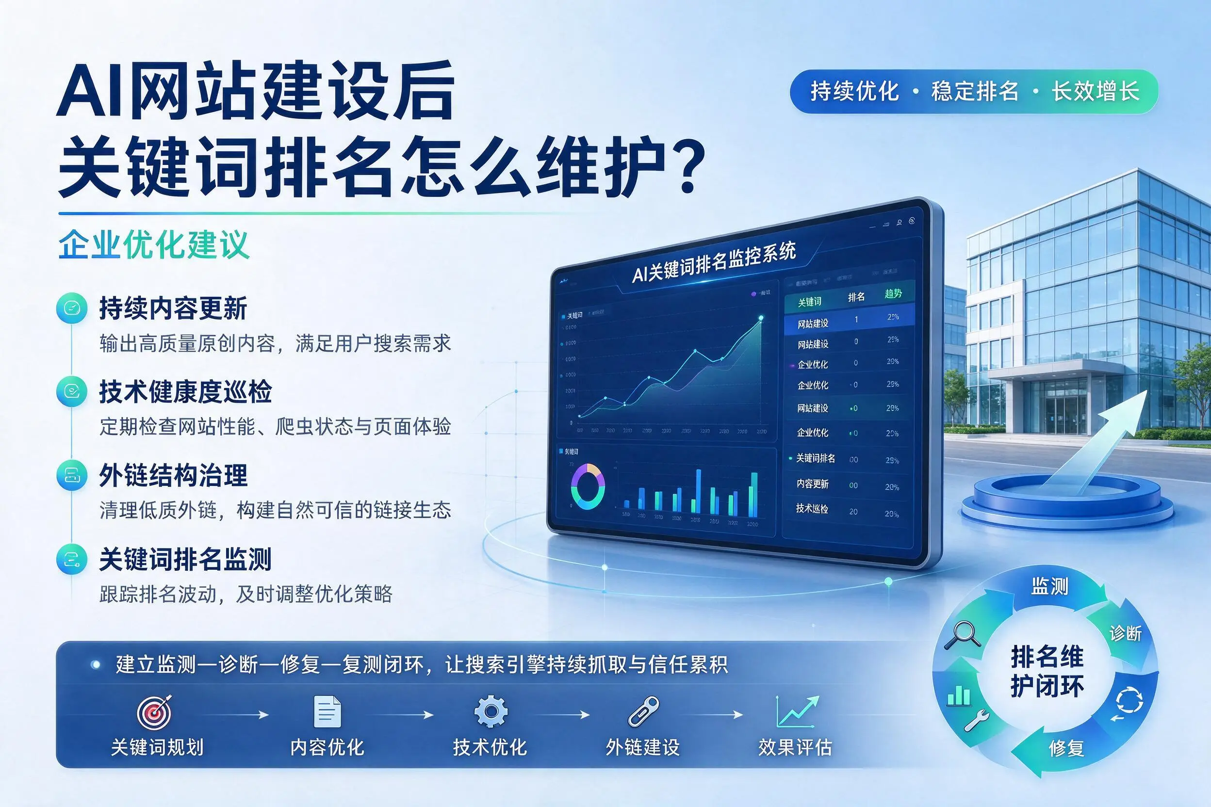 AI网站建设后关键词排名怎么维护?湖州企业优化建议